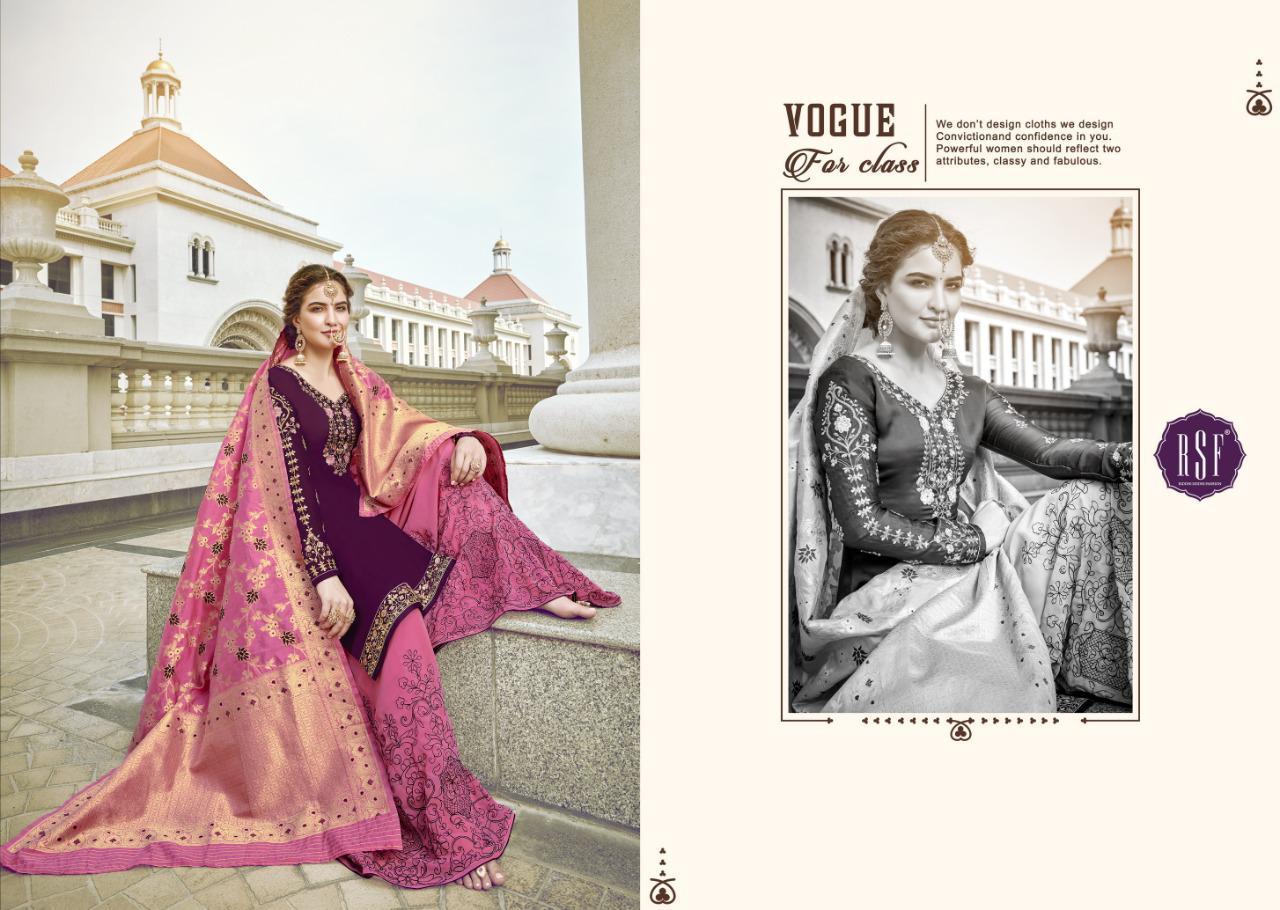 RSF Gazal Heavy Sharara Fancy Work Georgette Satin Dress and Jacquard Dupatta Premium Dress